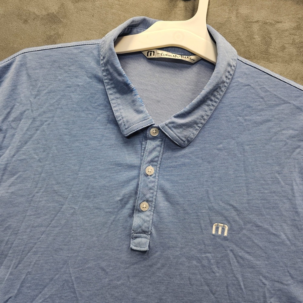 Travis Mathew Mens XL Blue Micro Stripe Pima Cotton Short Sleeve Polo Shirt